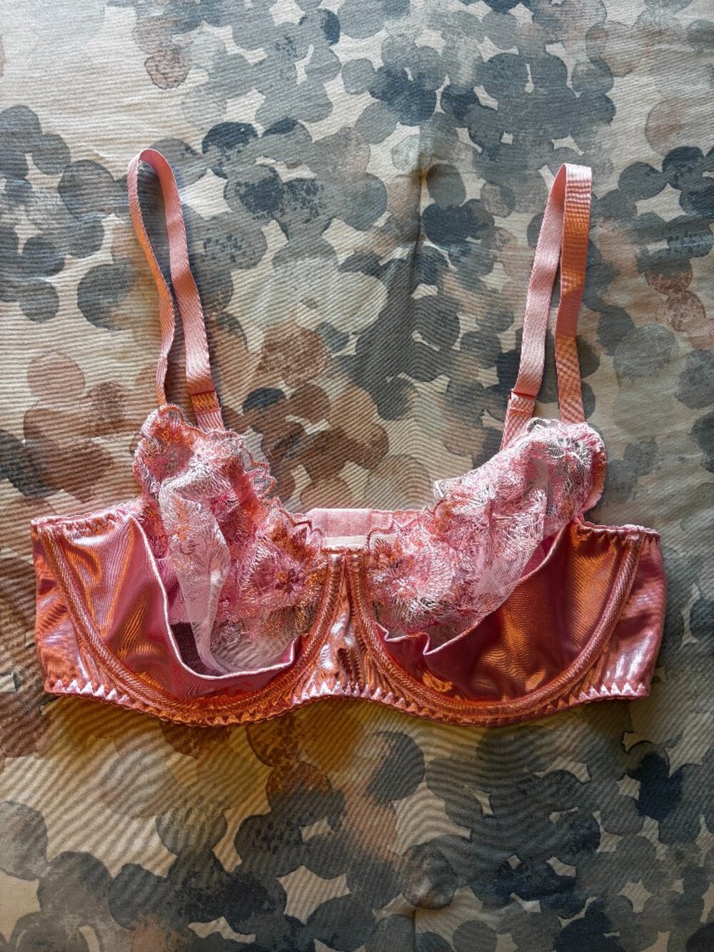 Pink Floral Embroidery with Mesh No Padding Underwire Bra Size 2XL